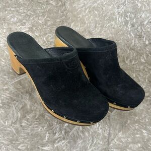 Ugg Abbie Black Suede Clog Wooden Heel Women's Size 6